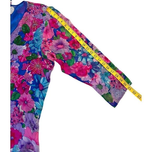 Art To Wear Fairy Floral Colorful Women’s Tunic Top Large Beaded Sequin Bright - Picture 12 of 16